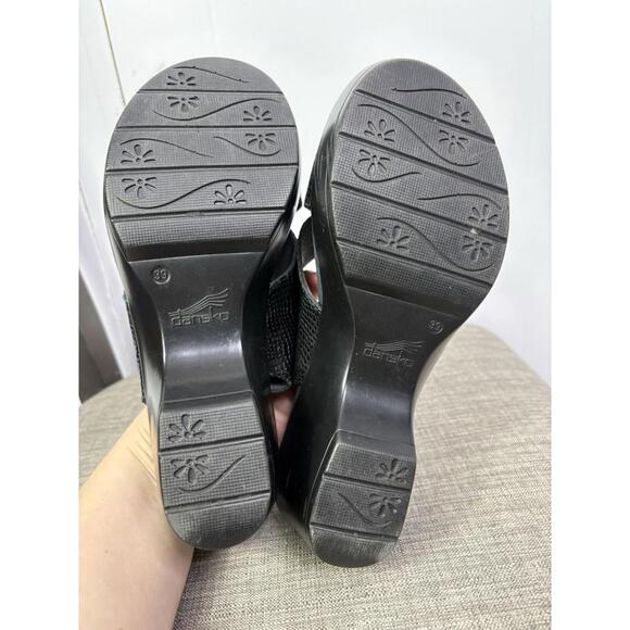 Dansko Shoes Womens Size 39 8.5 Jacinda Slingback Sandals Wedge Leather Black - Picture 4 of 10